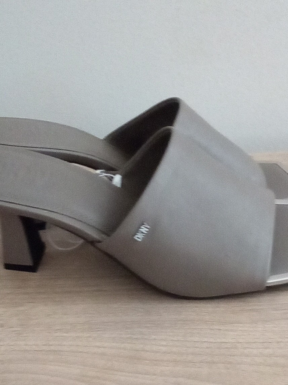 DKNY Taupe Wide Strap Block Heel Mules